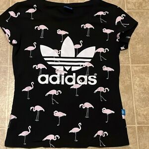 Adidas Juniors flamingo logo short sleeve T all over print